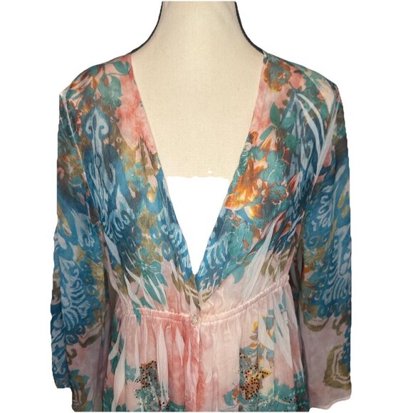 S Twelve Semi Sheer Blingy Dress Cover Up Y2K Gauzy Boho Beach Gypsy Fairy Sz L - Picture 2 of 12